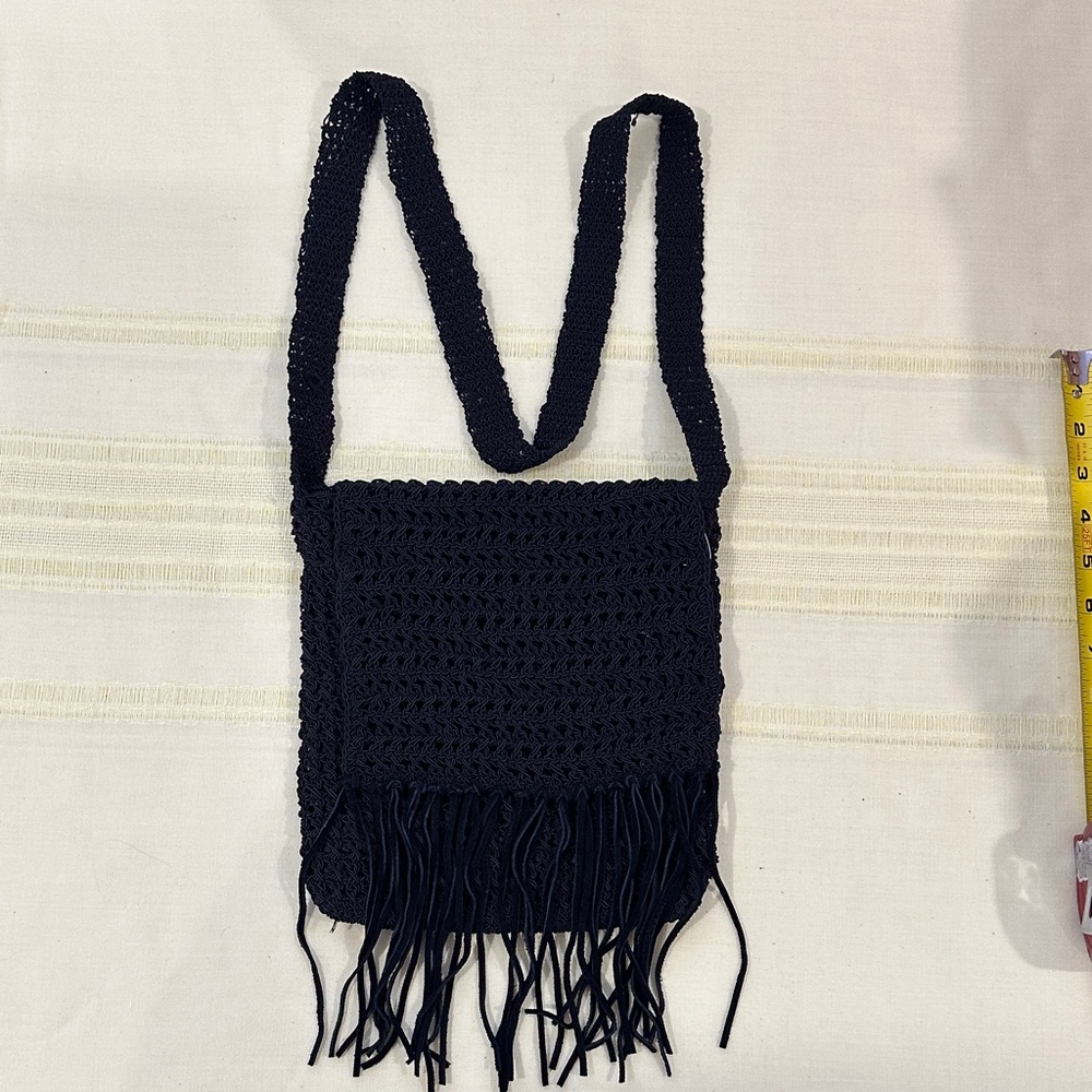 Black Crochet Fringe Shoulder Bag